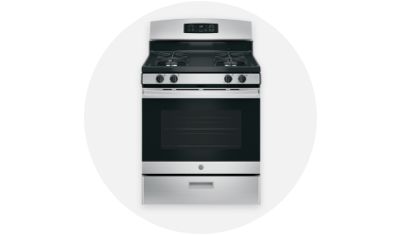 GE Appliances Range product isolated on top of a light grey circle